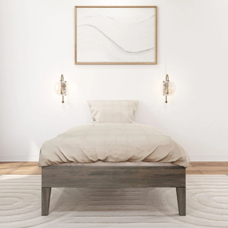 Cadre de lit plateforme double en bois massif — Sommier tapissier non requis | Capacité de 227 kg