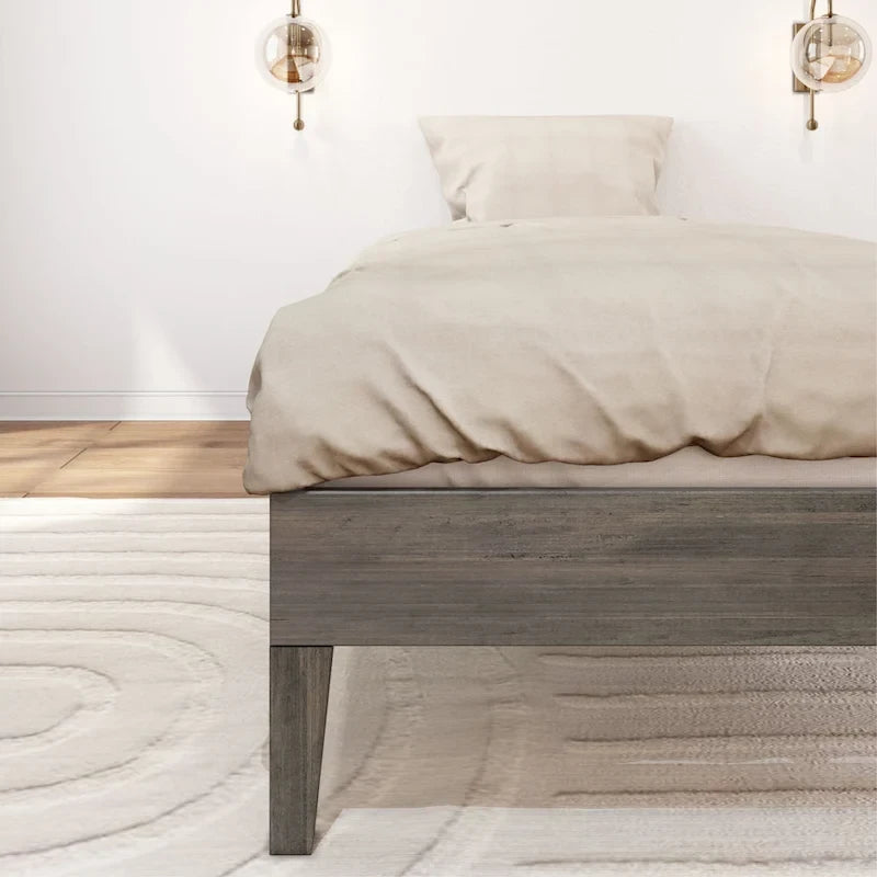 Cadre de lit plateforme double en bois massif — Sommier tapissier non requis | Capacité de 227 kg