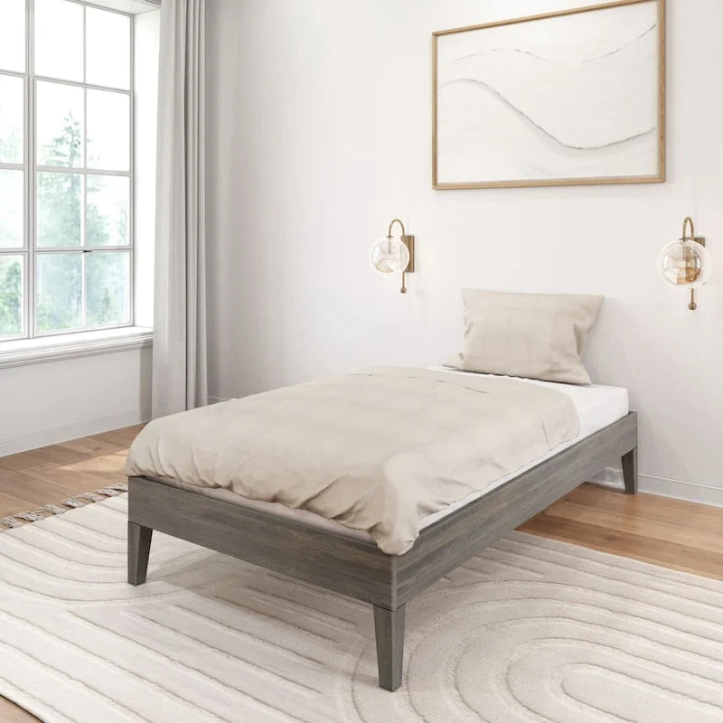 Cadre de lit plateforme double en bois massif — Sommier tapissier non requis | Capacité de 227 kg