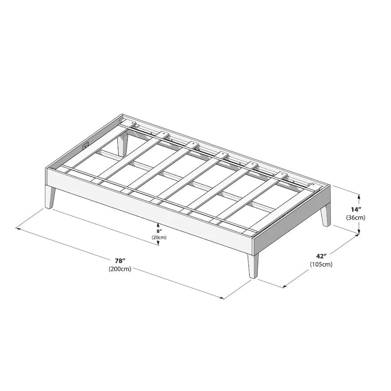 Cadre de lit plateforme double en bois massif — Sommier tapissier non requis | Capacité de 227 kg