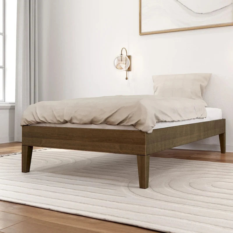 Cadre de lit plateforme double en bois massif — Sommier tapissier non requis | Capacité de 227 kg