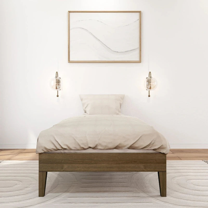 Cadre de lit plateforme double en bois massif — Sommier tapissier non requis | Capacité de 227 kg