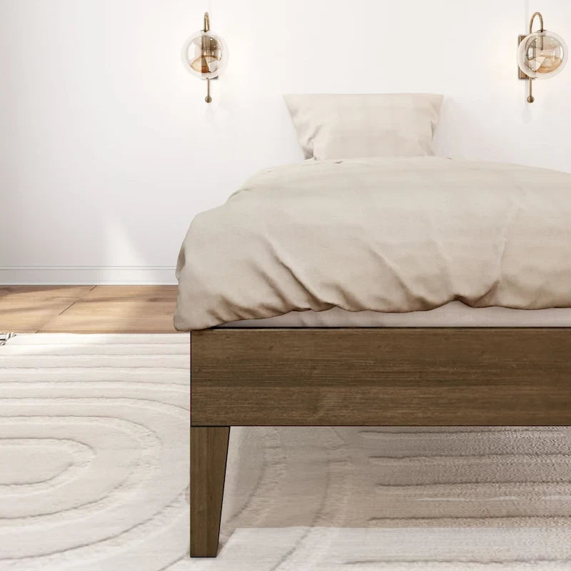 Cadre de lit plateforme double en bois massif — Sommier tapissier non requis | Capacité de 227 kg