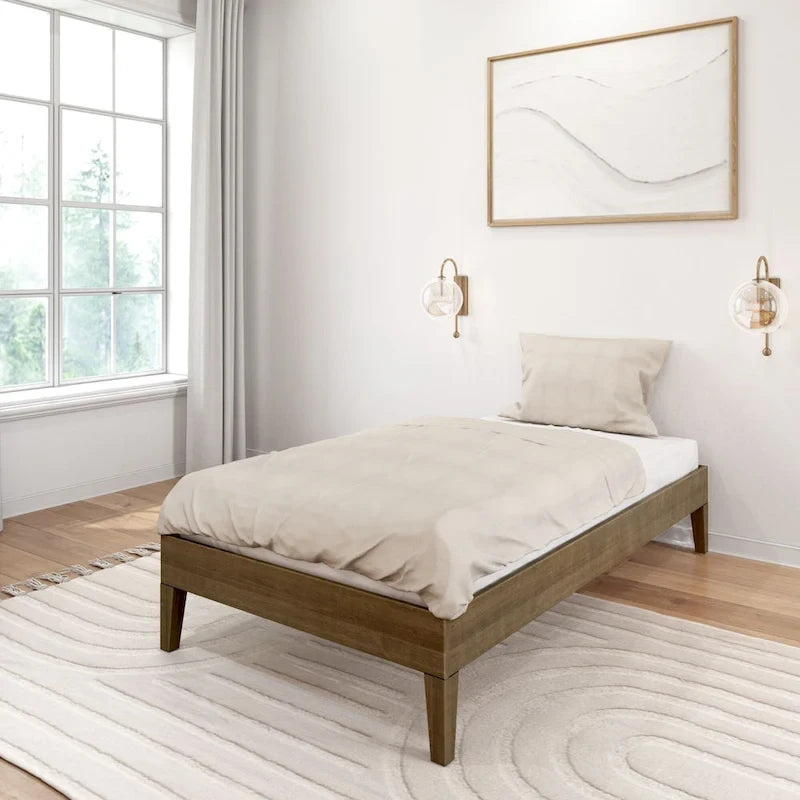 Cadre de lit plateforme double en bois massif — Sommier tapissier non requis | Capacité de 227 kg