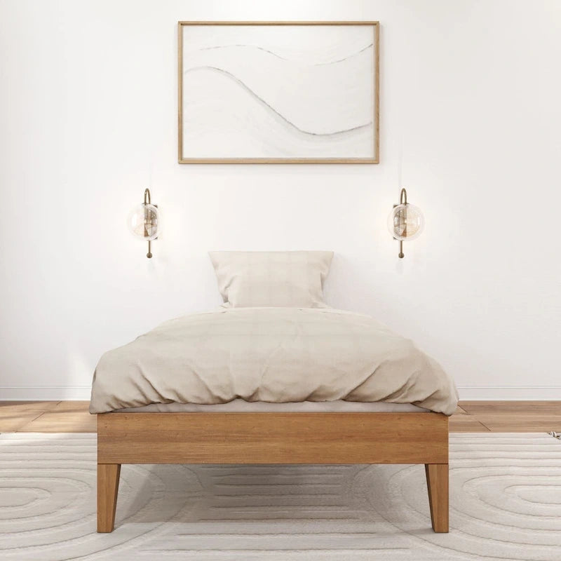Cadre de lit plateforme double en bois massif — Sommier tapissier non requis | Capacité de 227 kg