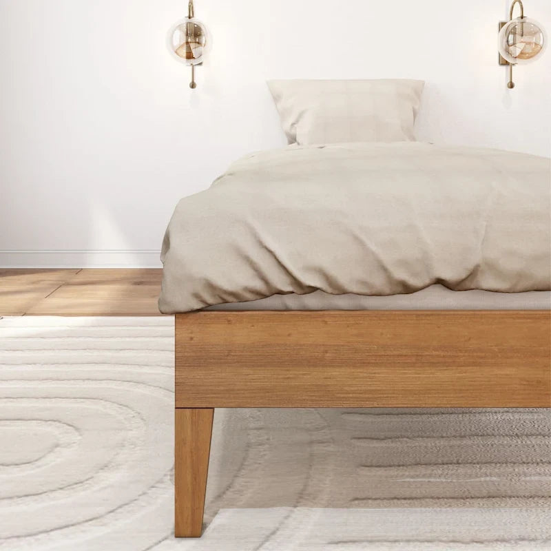 Cadre de lit plateforme double en bois massif — Sommier tapissier non requis | Capacité de 227 kg
