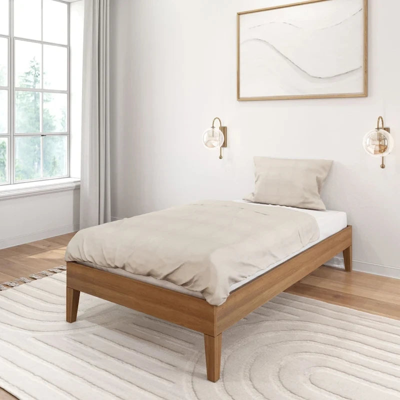Cadre de lit plateforme double en bois massif — Sommier tapissier non requis | Capacité de 227 kg