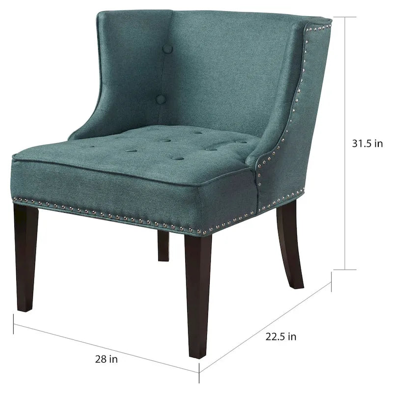 Fauteuil d'appoint capitonné avec clous décoratifs et silhouette incurvée