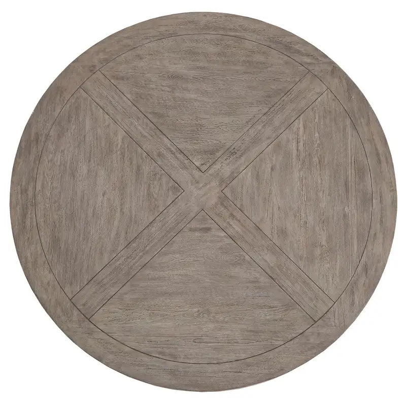 Table à manger ronde rustique avec piètement en X — Chêne gris antique | 4 tailles