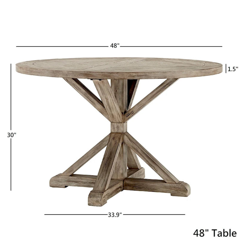 Table à manger ronde rustique avec piètement en X — Chêne gris antique | 4 tailles