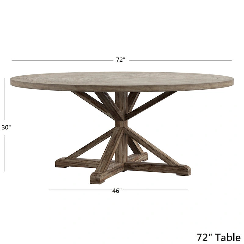 Table à manger ronde rustique avec piètement en X — Chêne gris antique | 4 tailles