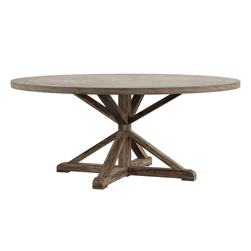 Table à manger ronde rustique avec piètement en X — Chêne gris antique | 4 tailles