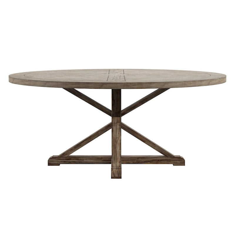 Table à manger ronde rustique avec piètement en X — Chêne gris antique | 4 tailles