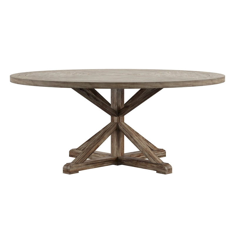 Table à manger ronde rustique avec piètement en X — Chêne gris antique | 4 tailles