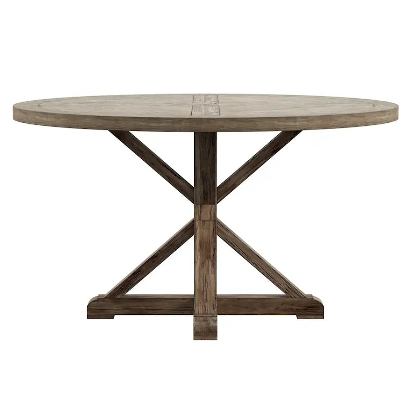 Table à manger ronde rustique avec piètement en X — Chêne gris antique | 4 tailles