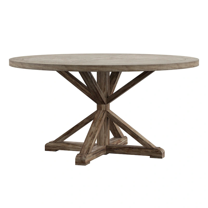 Table à manger ronde rustique avec piètement en X — Chêne gris antique | 4 tailles