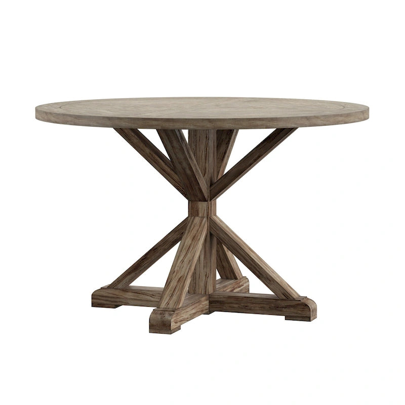 Table à manger ronde rustique avec piètement en X — Chêne gris antique | 4 tailles