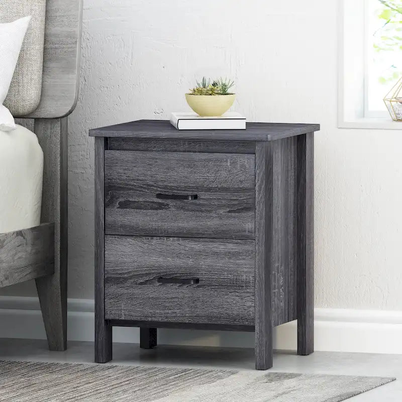 Table de chevet contemporaine à 2 tiroirs avec finition aspect bois