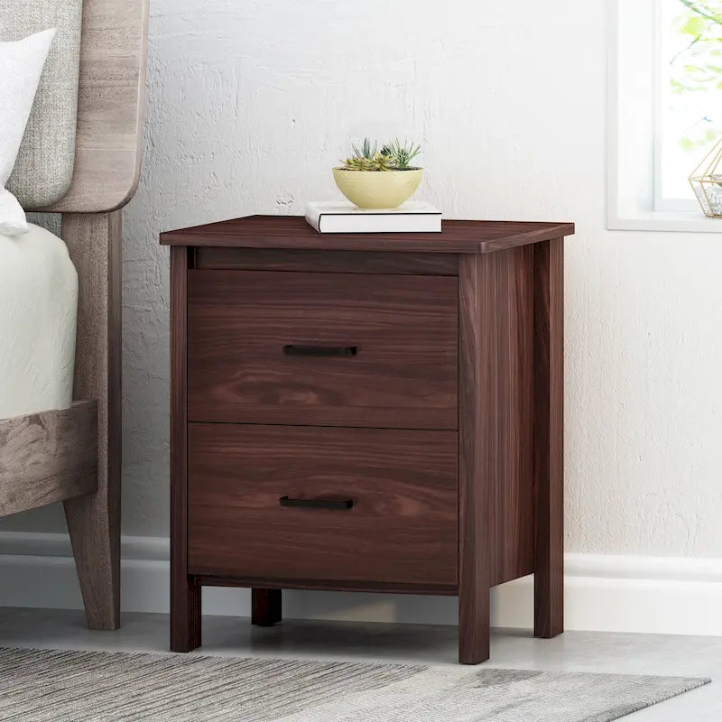 Table de chevet contemporaine à 2 tiroirs avec finition aspect bois