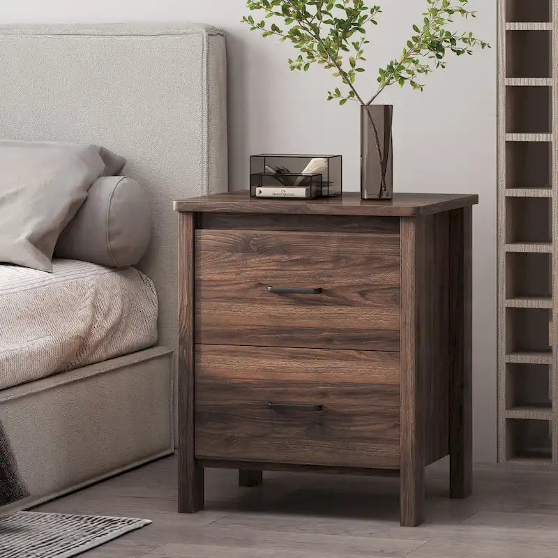 Table de chevet contemporaine à 2 tiroirs avec finition aspect bois