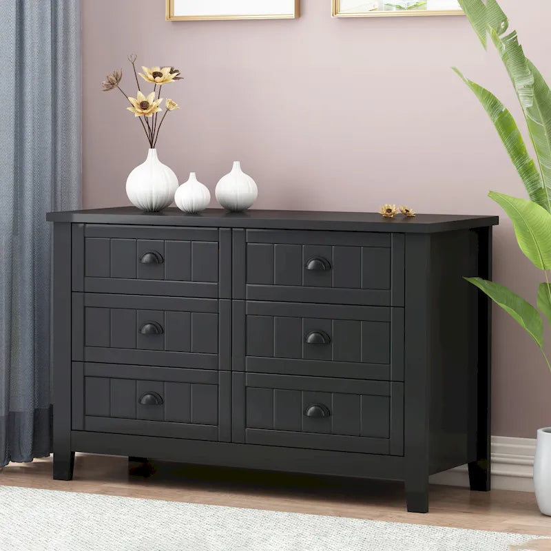Commode rétro en bouleau massif avec poignées coquillage — 4 ou 6 tiroirs | Noir et bleu