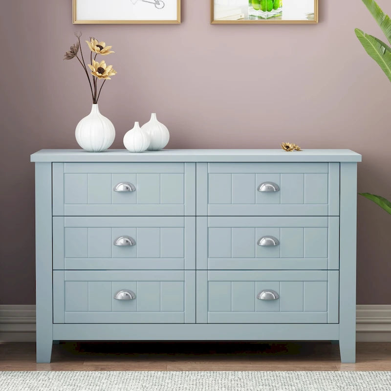 Commode rétro en bouleau massif avec poignées coquillage — 4 ou 6 tiroirs | Noir et bleu