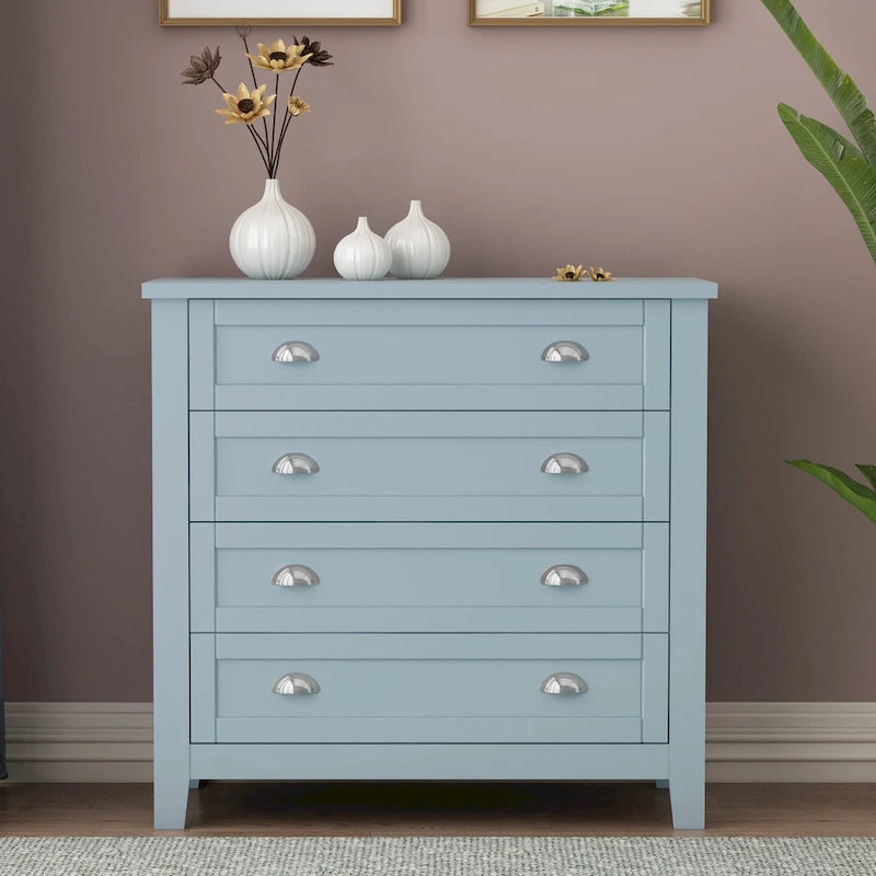 Commode rétro en bouleau massif avec poignées coquillage — 4 ou 6 tiroirs | Noir et bleu