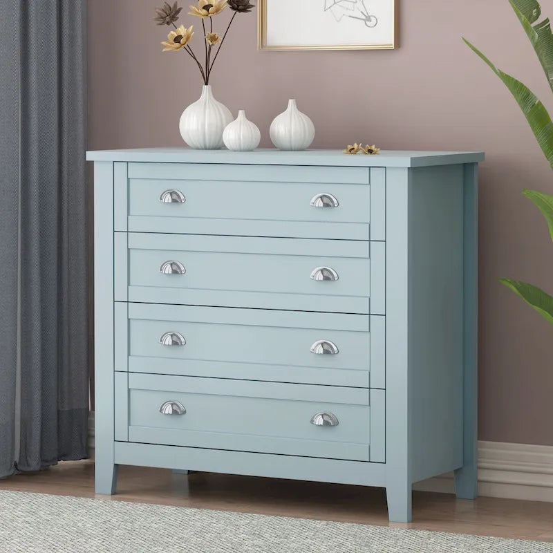 Commode rétro en bouleau massif avec poignées coquillage — 4 ou 6 tiroirs | Noir et bleu