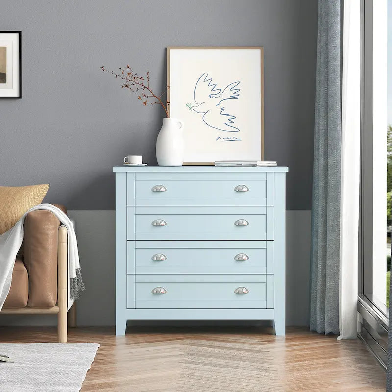 Commode rétro en bouleau massif avec poignées coquillage — 4 ou 6 tiroirs | Noir et bleu