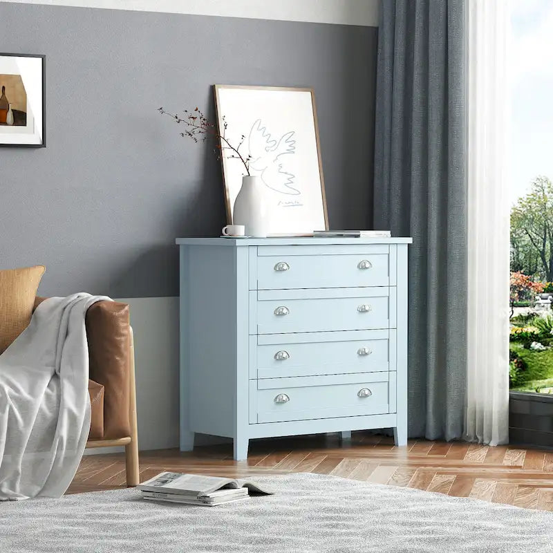 Commode rétro en bouleau massif avec poignées coquillage — 4 ou 6 tiroirs | Noir et bleu
