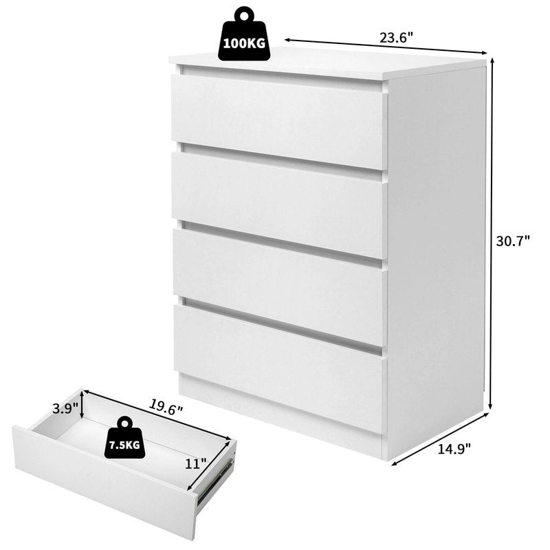 Commode moderne à 4 tiroirs avec surface supérieure spacieuse — Organisateur de rangement pour chambre à coucher