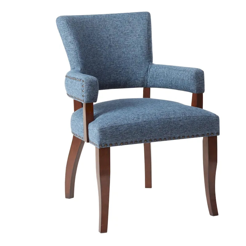 Chaise de salle à manger transitionnelle avec accoudoirs, clous décoratifs et cadre en hévéa