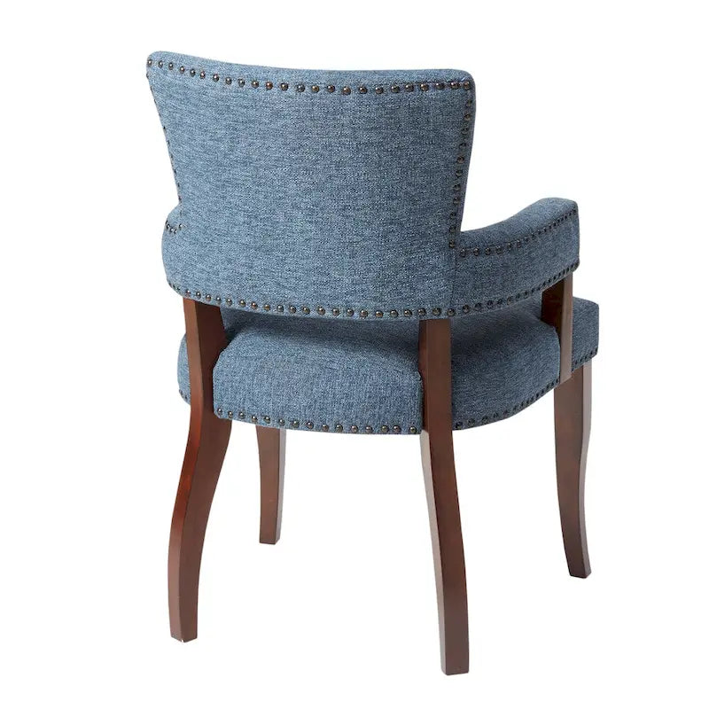 Chaise de salle à manger transitionnelle avec accoudoirs, clous décoratifs et cadre en hévéa