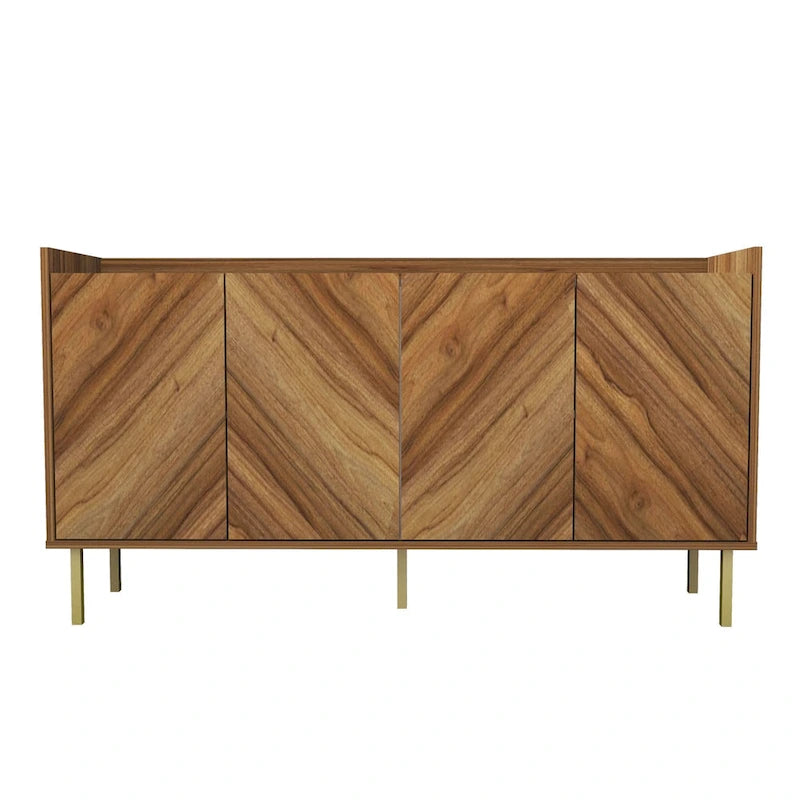 Buffet console à plateau en pierre avec pieds dorés et rangement à 4 portes