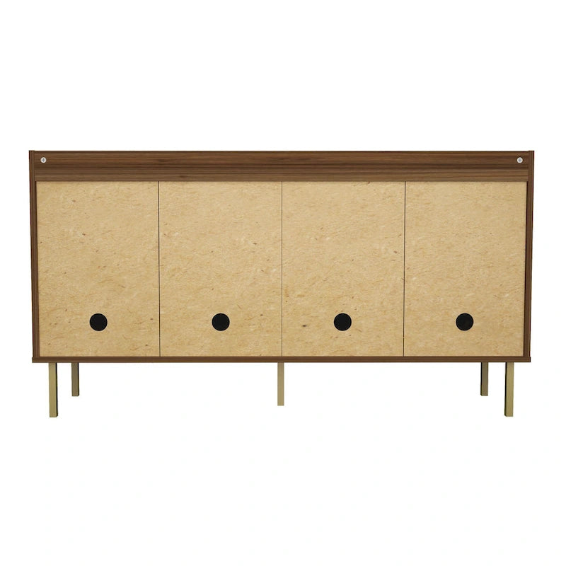 Buffet console à plateau en pierre avec pieds dorés et rangement à 4 portes