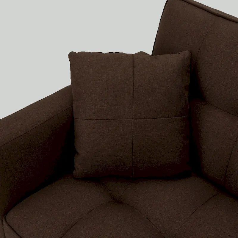 Canapé futon convertible avec dossier réglable, poches latérales et 2 oreillers