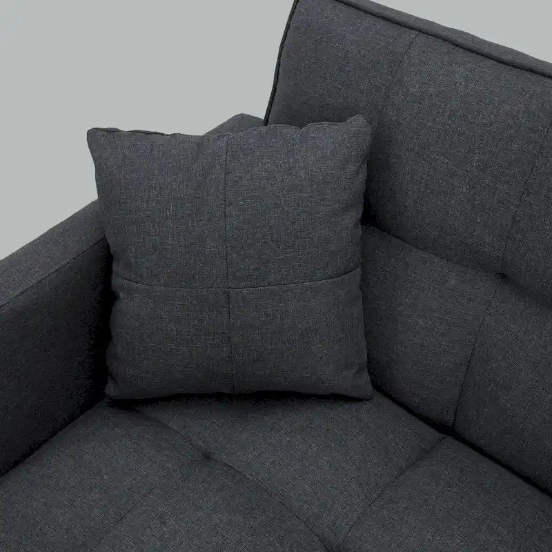 Canapé futon convertible avec dossier réglable, poches latérales et 2 oreillers