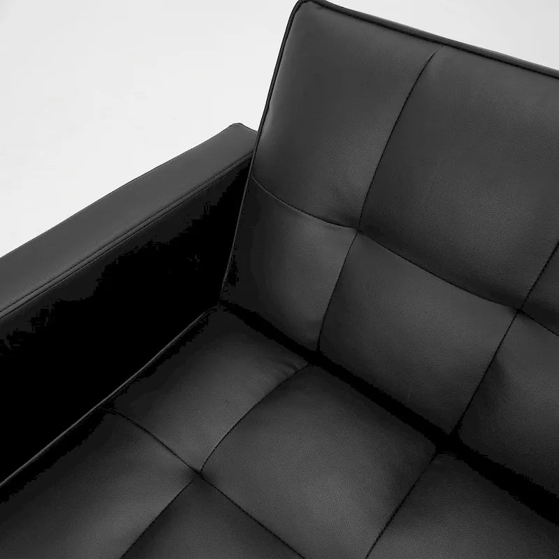 Canapé futon convertible avec dossier réglable, poches latérales et 2 oreillers