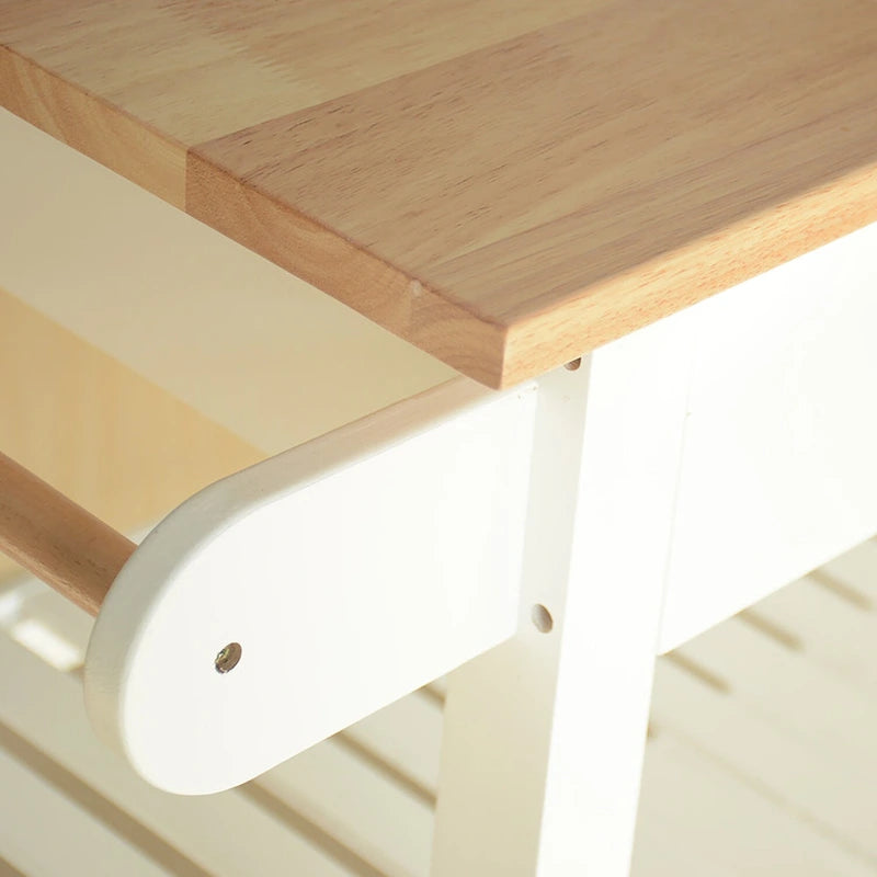 Desserte de cuisine roulante avec plateau en bois, placard et roulettes blocables