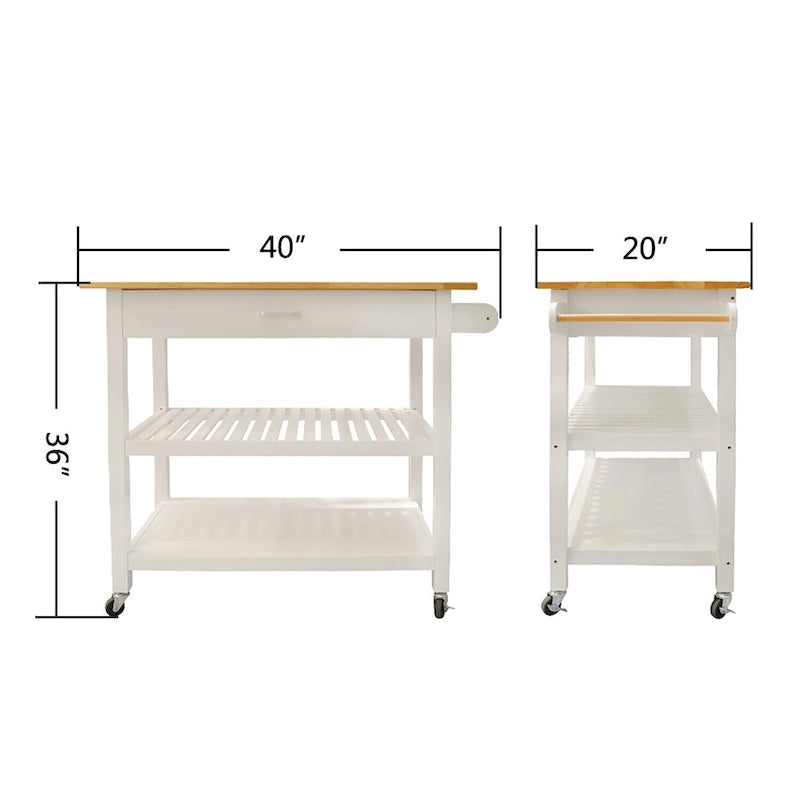 Desserte de cuisine roulante avec plateau en bois, placard et roulettes blocables