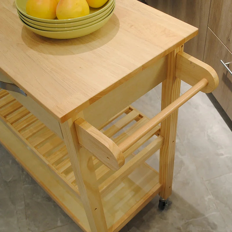 Desserte de cuisine roulante avec plateau en bois, placard et roulettes blocables