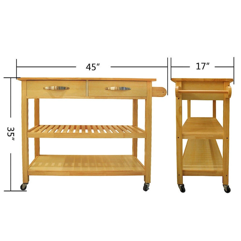 Desserte de cuisine roulante avec plateau en bois, placard et roulettes blocables