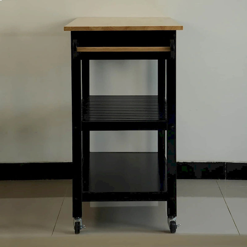 Desserte de cuisine roulante avec plateau en bois, placard et roulettes blocables