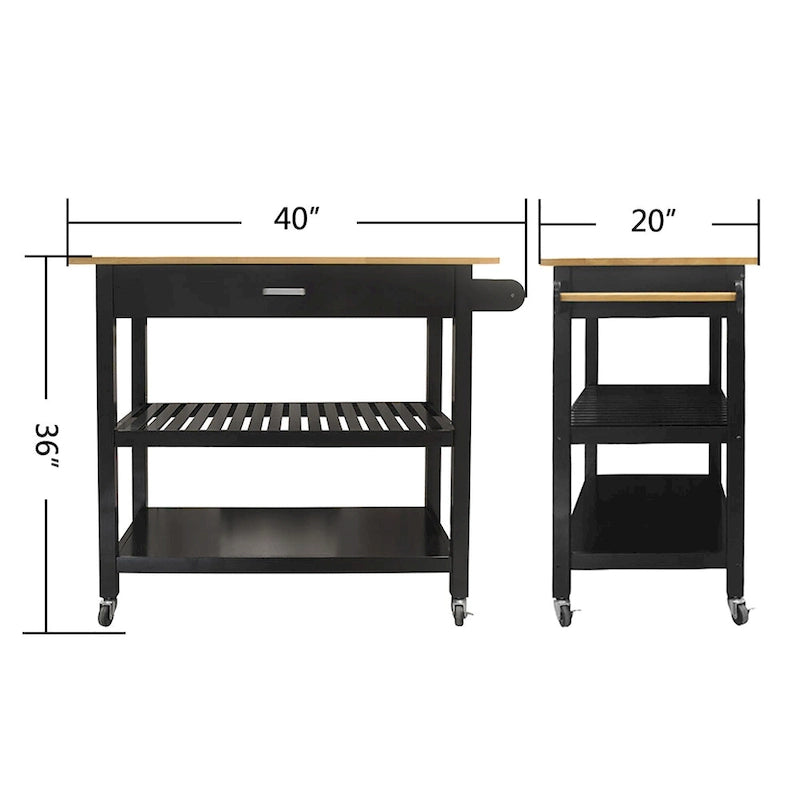 Desserte de cuisine roulante avec plateau en bois, placard et roulettes blocables