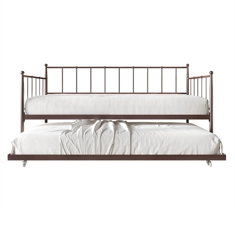 Lit de repos double minimaliste en métal avec lit gigogne - Aucun sommier tapissier requis | 3 couleurs