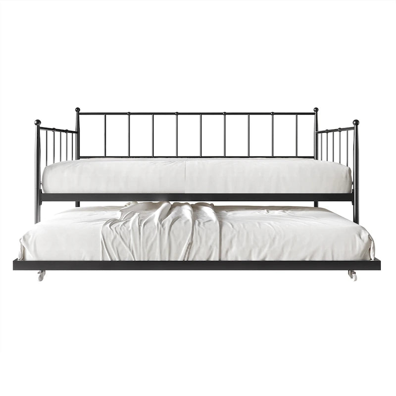 Lit de repos double minimaliste en métal avec lit gigogne - Aucun sommier tapissier requis | 3 couleurs