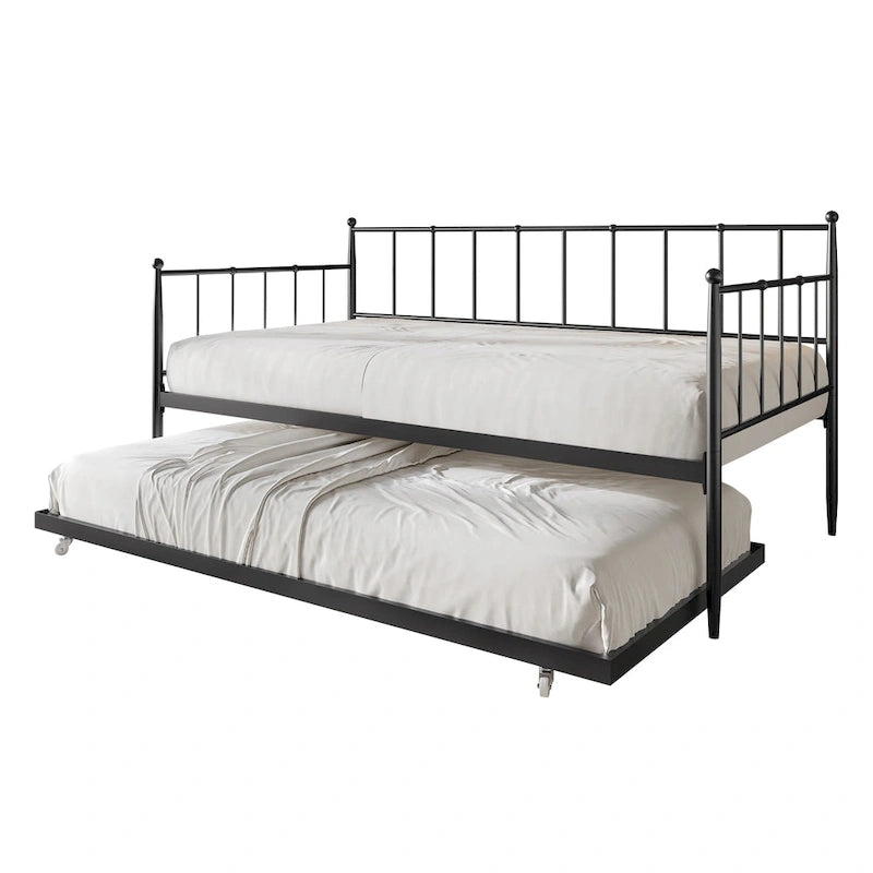 Lit de repos double minimaliste en métal avec lit gigogne - Aucun sommier tapissier requis | 3 couleurs