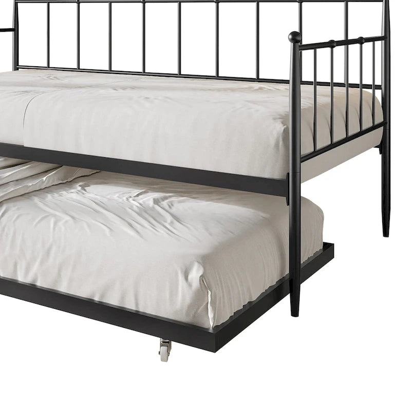 Lit de repos double minimaliste en métal avec lit gigogne - Aucun sommier tapissier requis | 3 couleurs