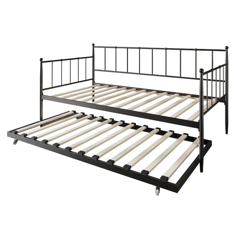 Lit de repos double minimaliste en métal avec lit gigogne - Aucun sommier tapissier requis | 3 couleurs