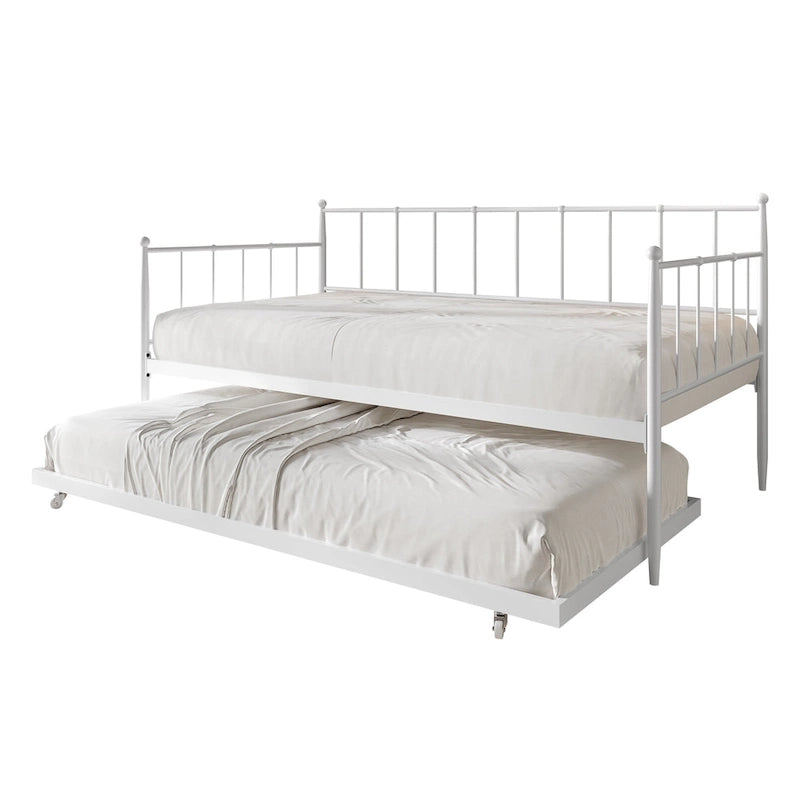 Lit de repos double minimaliste en métal avec lit gigogne - Aucun sommier tapissier requis | 3 couleurs